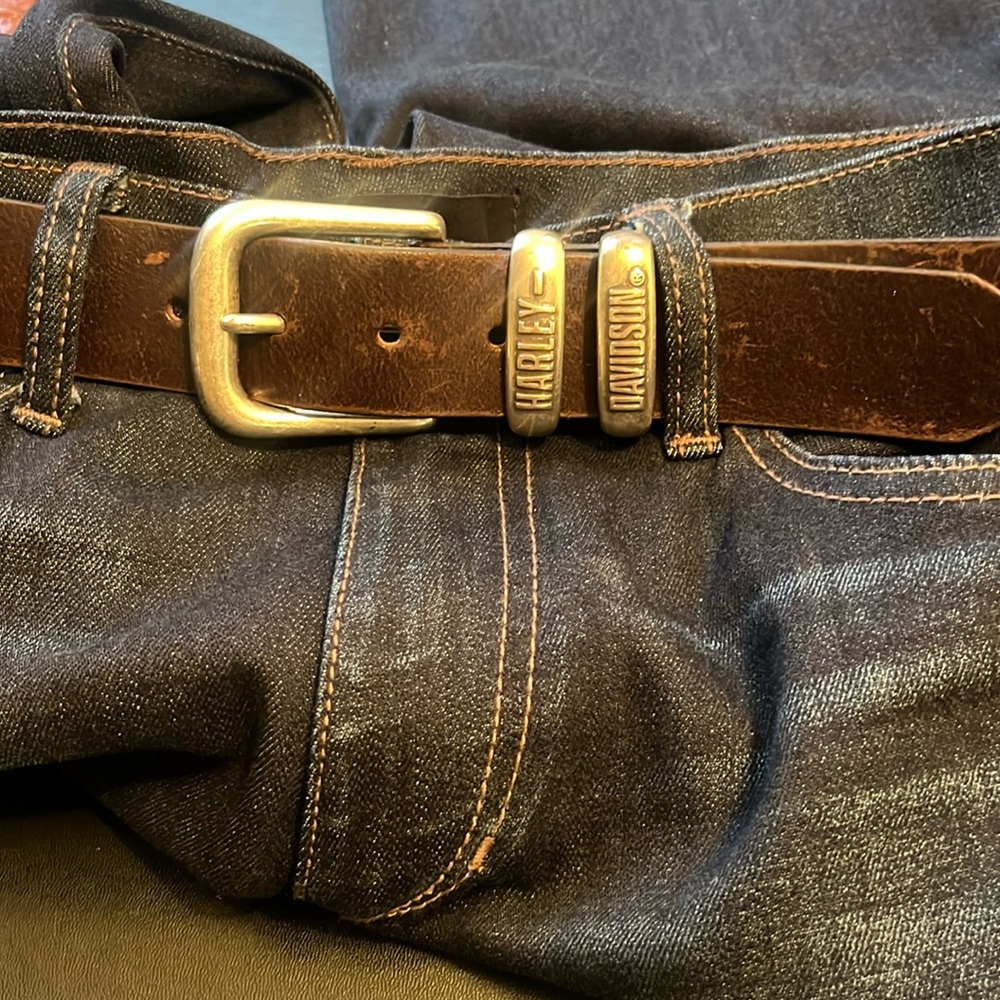 Harley-Davidson Vintage Dark Brown Leather Belt with Silver Hardware